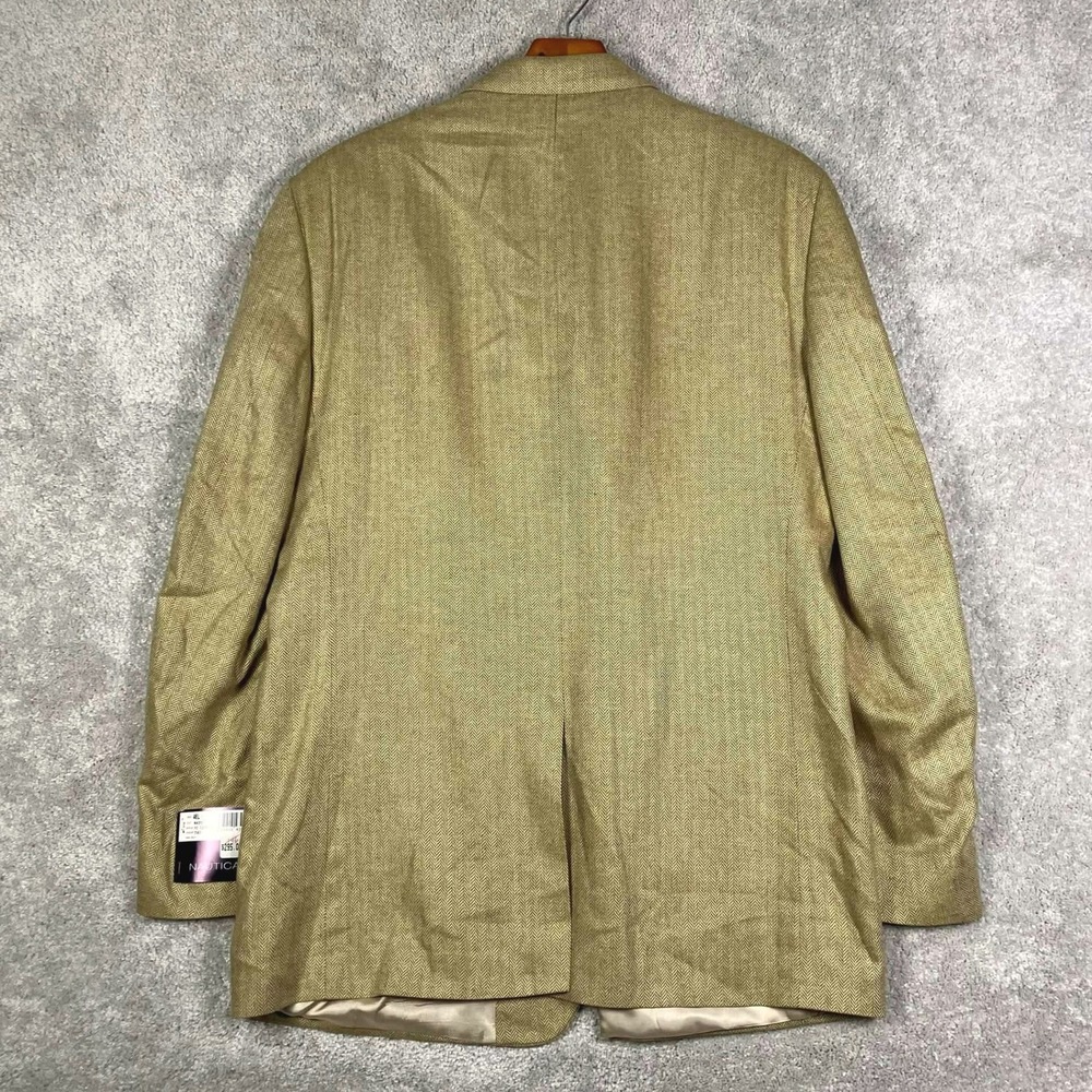 Nautica Mens 46L Silk Blazer Tan Herringbone 3 Button Sport Coat N420 NWT - Picture 9 of 14